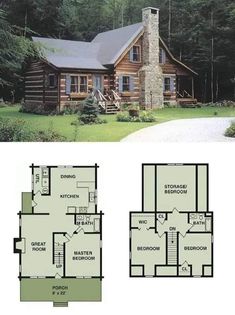 two story log cabin with loft and open floor plan