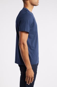 Classic, comfortable and easy to wear, this staple T-shirt looks great on its own and makes an ideal layer when the weather cools. Crewneck Short sleeves 96% cotton, 4% spandex Machine wash, tumble dry Imported Casual Blue Organic Cotton T-shirt, Basic Relaxed Fit Pima Cotton T-shirt, Blue Cotton Crew T-shirt, Blue Cotton Crew Neck T-shirt, Graphic Tee T-shirt For Casual Gatherings, Graphic Tee For Casual Gatherings, Short Sleeve, Blue Pre-shrunk T-shirt For Everyday, Sporty Crew Neck Tops For Casual Gatherings, Blue Relaxed Fit Organic Cotton T-shirt