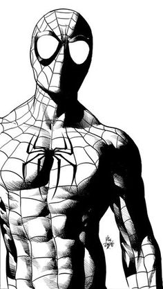 a black and white drawing of spider man