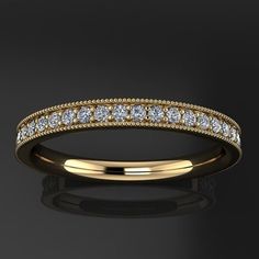 Our diamond Juliet band has a sweet vintage vibe with milgrain detailing. This band makes a kick-ass stacking ring or wedding band to wear on it's own. With a feminine vintage feel, you can layer this ring with all kinds of others, if you are into that kinda thing. ;)Available in 14k yellow, white or rose gold.[[----- GEMSTONE DETAILS -----]]Thirty 1.3mm GHI SI1 round cut diamonds.[[----- NEED TO KNOW -----]]We highly recommend getting sized by a jeweler prior to making your purchase.Orders take Brilliant Cut Diamond Ring, Emerald Cut Diamond Ring, Emerald Cut Rings, Vintage Wedding Band, Emerald Cut Diamonds, Round Cut Diamond, Round Brilliant Cut Diamond, Diamond Wedding, Diamond Wedding Rings