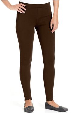 Hue Ponte Leggings Brown Stretch Elastane Leggings, Stretch Brown Elastane Leggings, High Stretch Brown Bottoms For Fall, High Rise Solid Leggings For Fall, High Rise Leggings For Fall, Fitted Solid Color Elastane Jeggings, Solid Color Full-length Jeggings For Fall, Brown Tight Full-length Bottoms, Fitted Elastane Jeggings