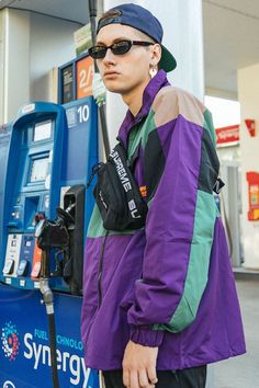 Colorful Windbreaker, Purple Streetwear, Hip Hop Jacket, Streetwear Jackets, Streetwear Mode, Vintage Windbreaker, Hip Hop Streetwear, Pocket Jacket, Vintage Streetwear