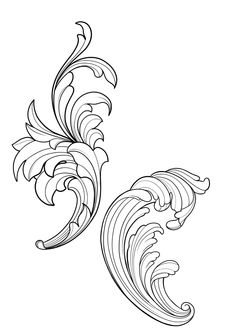 a drawing of an abstract design with waves and swirls in black ink on a white background