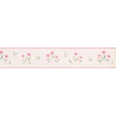 a pink wallpaper border with flowers and leaves in the center on a white background