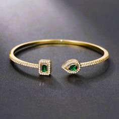 Brand New Women's Emerald & 14k Gold Bangle Bracelet 14k Yellow Gold Plated Sterling Silver Genuine 2ct Radiant Cut Lab Created Diamonds 2ct Natural Green Emerald Gemstones Retail Price $350 Buy With Confidence From A Top Rated Seller With A 99%+ Feedback Rating! A0173 (Id-297) Elegant Green Stackable Jewelry, Fine Jewelry Gold Gemstone Bangle Bracelet, Elegant Adjustable Green Gold Bracelet, Yellow Gold Bracelets For May Birthstone, 14k Gold Bracelet For Formal Occasions With May Birthstone, Yellow Gold Emerald Bracelet For Formal Occasions, Formal 14k Gold Bracelet With May Birthstone, Formal Yellow Gold Bracelets For May Birthstone, Formal Yellow Gold Bracelet With May Birthstone