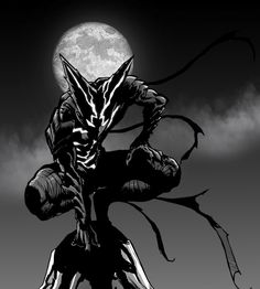 an image of a creepy creature in front of the moon with its hands on his head