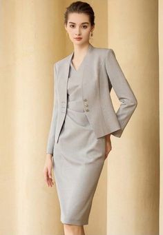 Business Suits Women, Women Office Outfits, Coat Collar, Business Attire Women, Tan Dress, Dark Blue Dress, Old Person, Professional Outfits Women, Business Suits