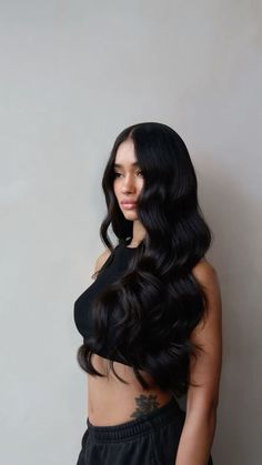 Hollywood Waves Middle Part, 24 Inch Hair Extensions, Hair Motivation, Dark Brunette Hair, Sleek Hair, Hollywood Waves, Hair Done