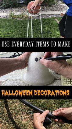 two pictures with the words use everyday items to make halloween decorations