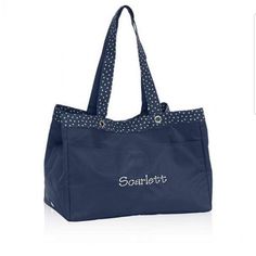 New In Original Packaging!! Navy Dancing Dot Pattern *No Personalization As Shown In Cover Photo *** Soft Utility, Modern Purse, Thirty One Fall, Thirty One Totes, Thirty One Business, Large Utility Tote, Storage Totes, 31 Bags, 31 Gifts