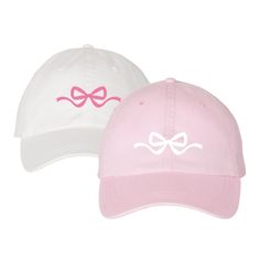 Lean into the coquette bow trend with these preppy unstructured baseball hats. Whether a day at the beach or around town, you're sure to look cute in your custom hat! HAT DETAILS: - Baseball dad hat  - Bow design is embroidered with thread color of your choice - One size fits most - adjustable in back ----------------------------------------------------------------- Check out our shop for everything you need for your bachelorette from hats to totes, drinkware, jean jackets and more!  Join the pa Bow Trend, Balloon Hat, Pink Baseball Hat, Embroidered Bow, Stadium Bag, Hangover Kit, Wedding Engagement Gifts, Hat Clips, Spring Trip