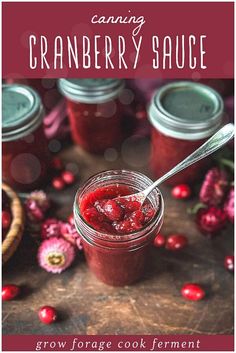 cranberry sauce in a jar with a spoon