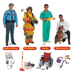 there are many different types of people in the fireman's uniform and their dogs