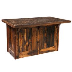 an old wooden table with two doors on it