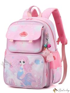 Bird in Bag - Women's cartoon zippered high capacity academic style backpack suitable for students Kawaii Backpack With Zipper Closure For Students, Kawaii Student Backpack With Zipper Closure, Student Bags With Cartoon Print For Back To School, Back To School Bags With Cartoon Print For Students, Cartoon Print School Backpack, Academic Style, Preppy Bags, Style Preppy, Classic Backpack