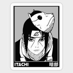 an image of a man with a fish on his head and the words itachi written in