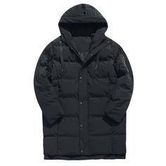 Solid Hooded Thicken Puffer Trench Coat - Black - 4O64241812 - Men's Clothing, Men's Outerwear, Men's Coats  #MensCoats #Men's #Clothing # #Men's #Outerwear # #Men's #Coats Solid Urban Winter Outerwear, Casual Windproof Puffer Jacket For Fall, Casual Puffer Hooded Jacket For Cold Weather, Casual Solid Color Puffer Parka, Hooded Black Puffer Jacket For Fall, Black Hooded Puffer Jacket For Fall, Casual Puffer Hooded Jacket For Winter, Casual Winter Puffer Jacket With Adjustable Hood, Casual Winter Puffer Hooded Jacket