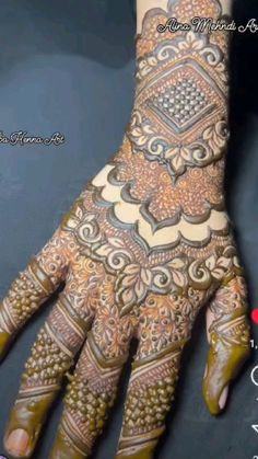 the hand is decorated with intricate designs