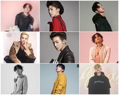 six photos of young men with different hair colors and hairstyles, all wearing jackets