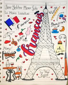 a drawing of the eiffel tower in paris, france with words written on it