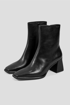 Vagabond Hedda, Black Square Toe Boots, Mid High Boots, Ankle Heels, Square Toe Boots, Goat Leather, Retro Aesthetic, Black Leather Boots, Boots Outfit