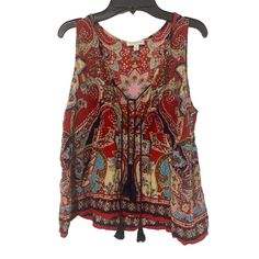 Nwot Anthropologie Patrons Of Peace Cropped Tank Floral Ruffled - Size M The Pit To Pit Is 19 Inches. The Length Is 19.5 Inches. Red Boho Print Top For Festivals, Red Paisley Print Summer Top, Red Vibrant Print Top For Festivals, Patterned Sleeveless Bohemian Blouse, Festival Red Tops With Vibrant Print, Festival Red Top With Vibrant Print, Red Tops With Vibrant Print For Festival, Bohemian Sleeveless Patterned Blouse, Red Bohemian Blouse With Vibrant Print