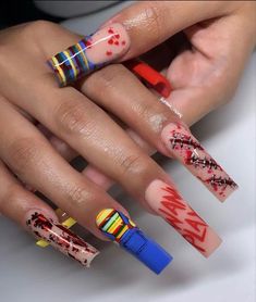 Scary Nails, Horror Nails, Holloween Nails, Halloween Acrylic Nails, Long Acrylic Nail Designs, Hard Nails, Nail Art Trends, Colored Acrylic Nails, Nails Design With Rhinestones