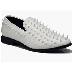 Men's Vintage Spike Dress Loafers Slip On Fashion Shoes Classic Tuxedo Dress Shoes , Limited Quantities 100% Polyester Rubber Sole Platform Measures Approximately .25" Great For Party, Wedding, Etc Spike, Glitter Upper, Luxury And Classic Style, Rubber Sole Available Silver And Gold. More Colors Are Coming Soon! Easy On And Off Loafer Style White Dress Shoes For Party, White Flat Heel Dress Shoes For Business, Fitted Slip-on Dress Shoes For Summer, White Round Toe Dress Shoes For Summer, Summer White Round Toe Dress Shoes, White Dress Shoes For Business In Spring, White Fitted Dress Shoes For Parties, Casual Synthetic Party Loafers, White Flat Loafers For Business