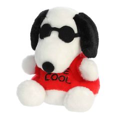 a stuffed dog with sunglasses on it's face and the words cool written on its chest