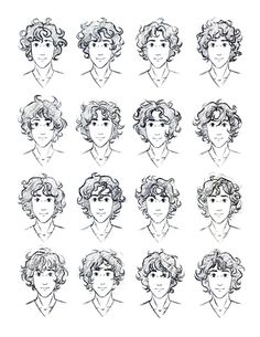 the hairstyles of young men with curly hair in different styles and colors, from front to back