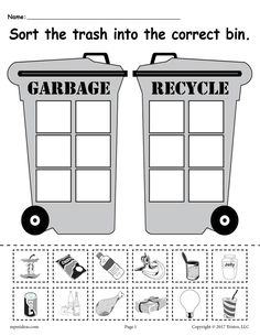 worksheet for sorting garbage into the correct bin