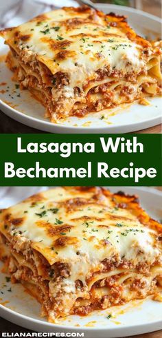 lasagna with bechamel recipe on a white plate