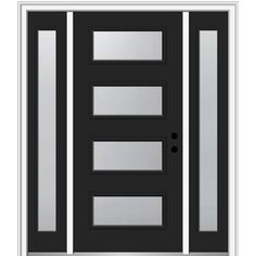 MMI Door Majestic Steel Front Door unit comes with our MSystem 2-warranty on both the Door Component and the Base Prehung System, as well as a 10-year warranty on the Glass Lite. All of our Majestic Steel doors are galvanized to resist rust and corrosion, are comprised of 24-Gauge, high quality steel with 22-Gauge steel stiles and rails for additional strength and security and come with a one-piece, high density polystyrene core delivering excellent insulation allowing it to meet or exceed curre Front Door With Sidelights, Door With Sidelights, Porch Entrance, Steel Front Door, Fiberglass Front Door, Glass Insulators, Home Doors, Types Of Doors, Door Styles