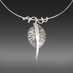 Silver Necklace - Sterling silver textured and oxidized pendant with a bright silver accent. A high polished sterling silver tendril bail attaches the pendant to your choice of a 16 or 18 sterling silver omega chain neck wire. Lobster clasp closure. Folded Metal Jewelry, Art Clay Silver Jewelry, Silver Clay Jewelry Ideas, Hebrew Jewelry, Elm Leaf, Cage Ring, Pmc Jewelry, Silversmithing Jewelry, Flatware Jewelry