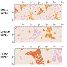 This chart shows small scale Orange Cowgirl Boots, Western Fabric, Stars Fabric, Western Pattern, Girl Cowboy Boots, Baby Head Wrap, Silicone Bibs, Swimsuit Fabric, Fun Girl