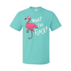 What the Flock?- funny flamingo T-Shirt Size: XXXL.  Color: Blue.  Gender: male.  Age Group: adult. Casual Crew Neck T-shirt With Flamingo Print, Casual Cotton T-shirt With Flamingo Print, Funny Flamingo, Blue Gender, Flocking, Flamingo, Age Group, Mens T, Color Blue