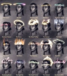 an image of different types of hair on a woman's head with neon lights coming out of her ears