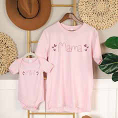 Attention: You need to choose the color and size separately for the baby and the mother and add them to the cart! Please note that the sizes marked S-3XL are the unisex adult sizes. Mama Mini Matching Set, Baby Shower Gift, Mother Daughter Shirts, Matching Mommy and Me Shirt, New Mom Gift Idea, Baby and Mama Shirt  The perfect mom and daughter gift! Available in multiple sizes - from unisex adult sizing to onesies! Crafted from lightweight cotton that is perfect for active wear or leisure, our M Pink Matching Top For Gender Reveal, Customizable Cute Tops For Mother's Day, Family Matching Pink Tops For Gender Reveal, Pink Family Matching Tops For Gender Reveal, Personalized Pink Tops For Mother's Day, Cute Pink Tops For Family Occasions, Pink Tops For Mother's Day Family Occasion, Pink Matching Tops For Mother's Day, Mother's Day Family Pink Tops