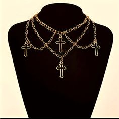 Gothic Cross Pendant, Choker Necklace, Chains, With Cross Pendant Gold Color Alloy Materials Measurements In Pics Cross Clothing, Gothic Cross Necklace, Sayaka Miki, Cross Shirt, Pendant Choker Necklace, Gothic Cross, Gothic Crosses, Cross Shirts, Engagement Dress