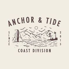 an anchor and tide logo with mountains in the background