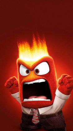 an angry looking cartoon character with his hands in the air and fire coming out of his mouth