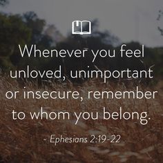 a field with the words, whenever you feel unlovd, unimportant or insecre, remember to whom you belong