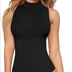 Size M Turtleneck Sleeveless Black Bodysuit Nwt Sleeveless Black Bodysuit For Spring, Casual High Neck Bodysuit For Summer, Casual High Neck Summer Bodysuit, Turtle Neck Sleeveless, Orange Bodysuit, Tank Top Bodysuit, Zara Bodysuit, Free People Bodysuit, Turtleneck Sleeveless