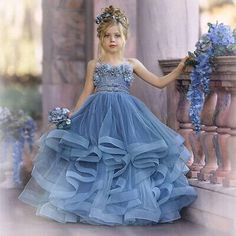 Dusty Blue Flower Girl, Girl Dresses Kids, Tulle Ruffle Dress, Dusty Blue Dress, Kids Pageant, Flower Gown, Flower Girl Dresses Blue, Blue Flower Dress, Classic Photography