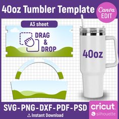 a white tumbler cup with the words, svg png dxf - pp