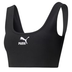 Brand New With Tags Puma Black Ribbed Sports Bra Crop Top Tank Sleeveless Size Small S New Stretch Motorsport Shoes, Retro Silhouette, Modern Accessories, Womens Training Shoes, Crop Top Bra, Plus Size Tank Tops, Ribbed Crop Top, Puma Women, Crop Top Shirts