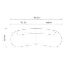 a drawing of an oval shaped couch with measurements for the seat and back end section