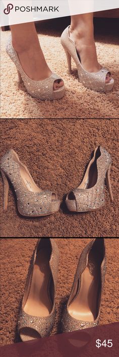 High heels Gold high heels with crystals attached. Never worn just tried on in the store glister Shoes Heels Gold Ankle-high Heels With 4-inch Heel, Gold High Heels, Wedge Espadrille, Shoes Women Heels, Espadrilles, Shoes Heels, High Heels, Plus Fashion, Women Shoes