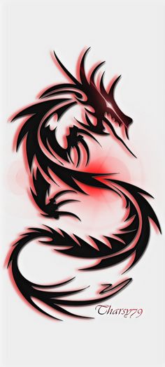 a black and red dragon tattoo design on a white background with the word charge written below it