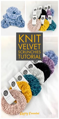 the knit velvet scrunches pattern is shown in four different colors and sizes, along with